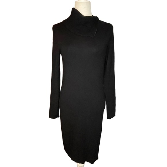 Kinross Dresses & Skirts - Kinross Cashmere Black Chunky T-Neck Dress Sheath Long Sleeve Sz S RN 104647